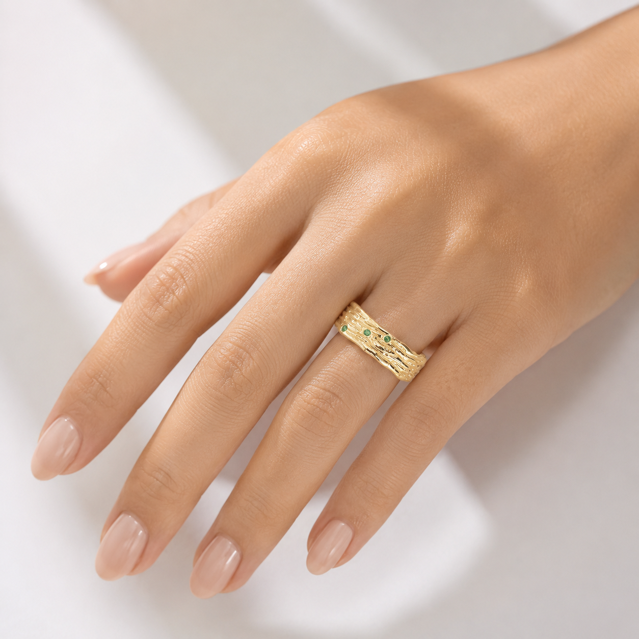 EMERALD TEXTURED CUFF RING - (ADJUSTABLE)