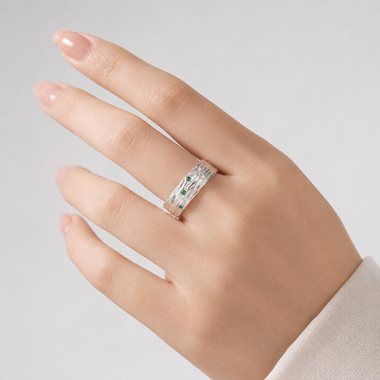 EMERALD TEXTURED CUFF RING - (ADJUSTABLE)