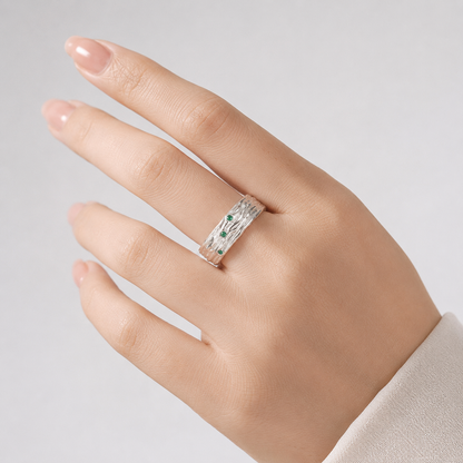 EMERALD TEXTURED CUFF RING - (ADJUSTABLE)