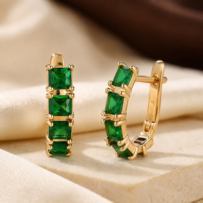 Gold Emerald Chunky Hoop Earrings