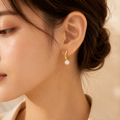 Gold Pearl Hoop Earrings