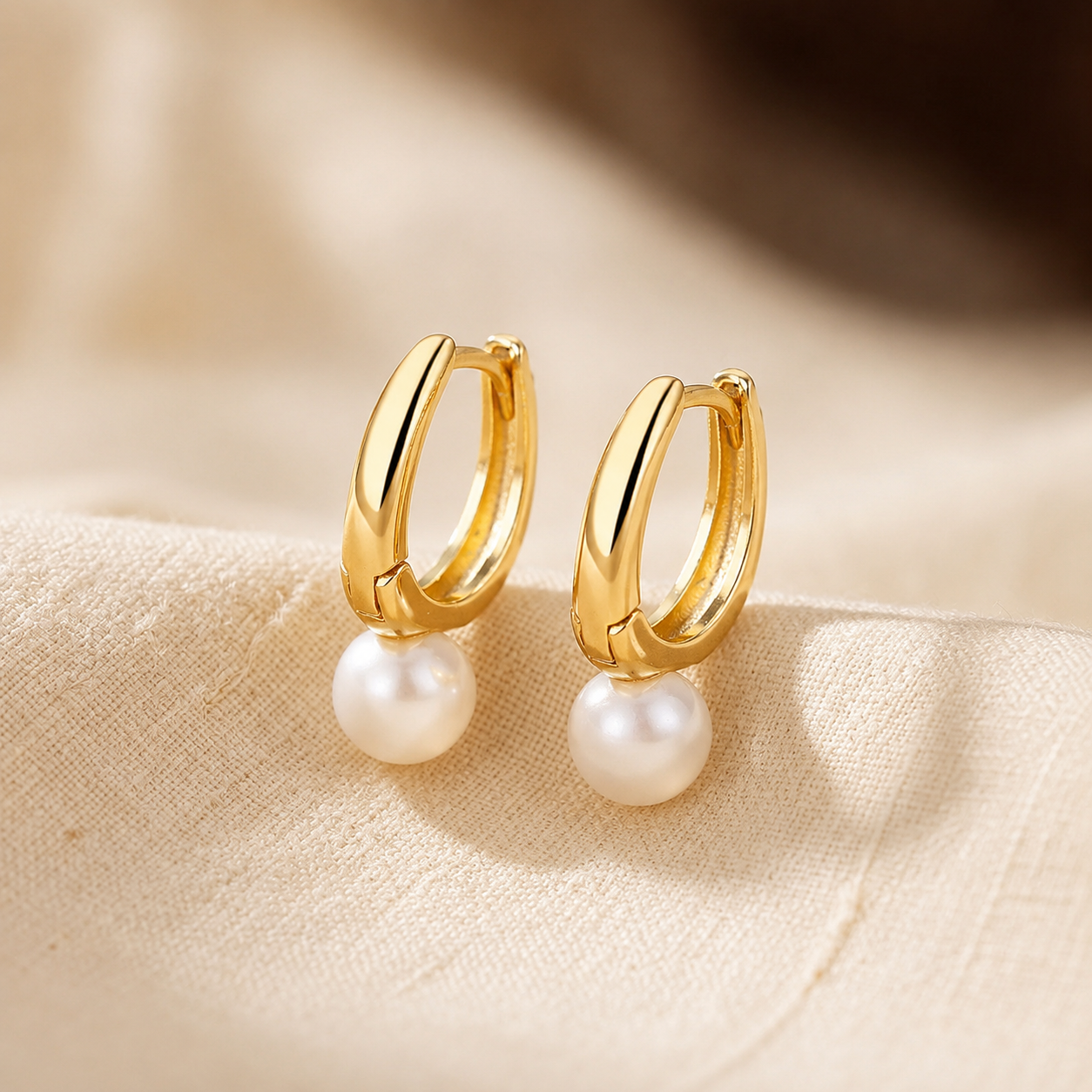 Gold Pearl Hoop Earrings