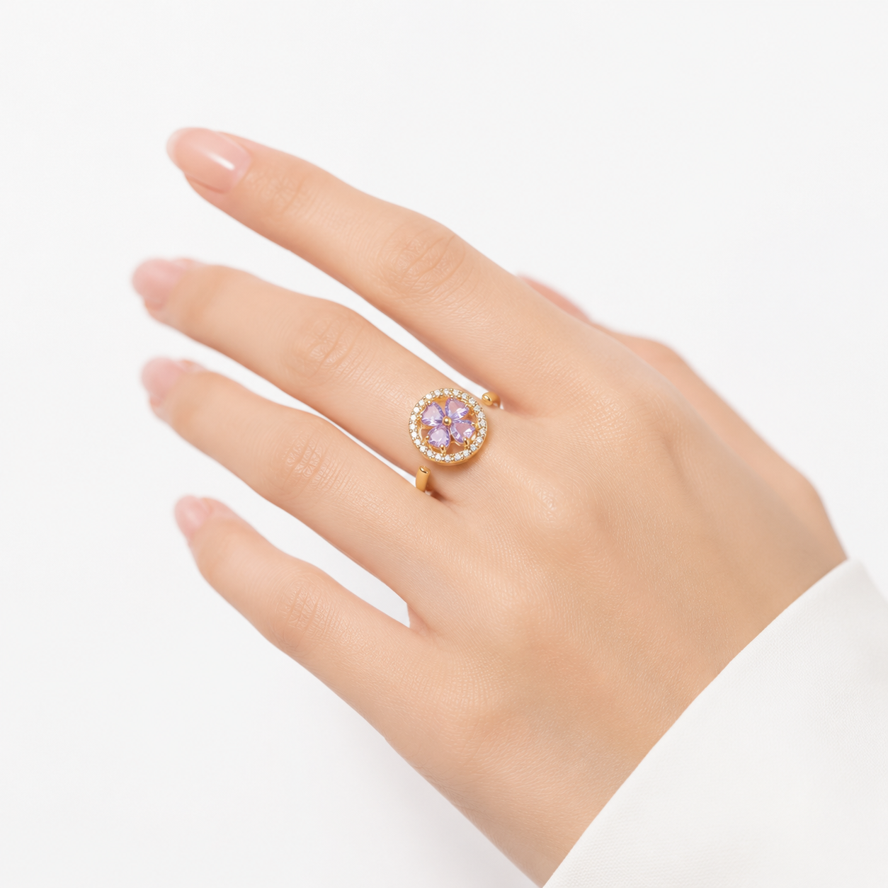 Gold Sapphire Floral Ring