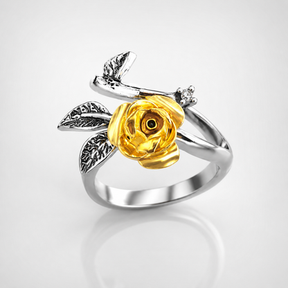 SILVER YELLOW ROSE RING
