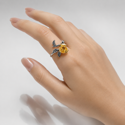 SILVER YELLOW ROSE RING