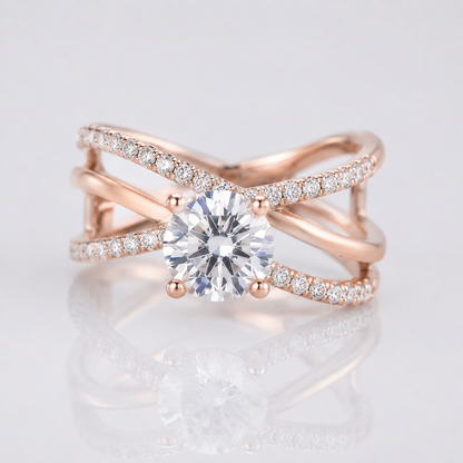 ROSE GOLD ROUND DIAMOND CROSSOVER RING