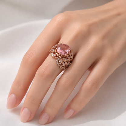 ROSE GOLD TOURMALINE ORNATE RING
