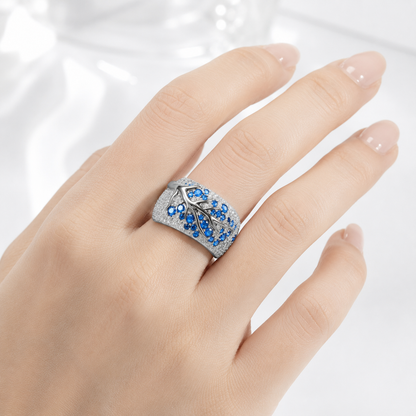 SILVER BLUE TOPAZ LEAF RING