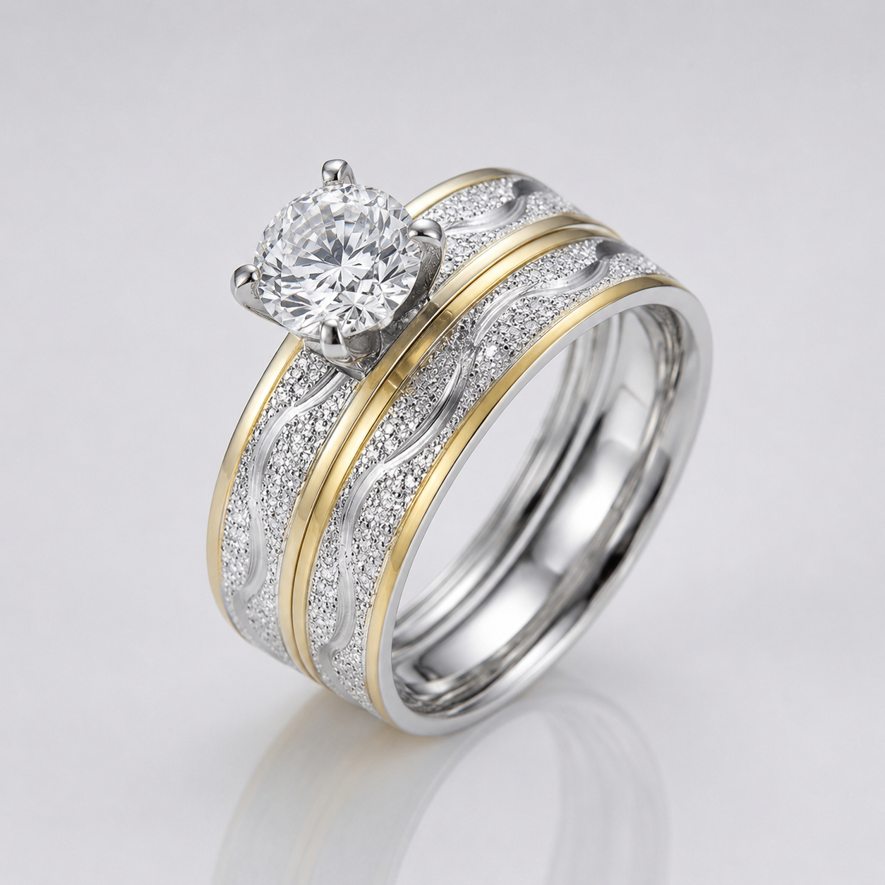 SILVER GOLD STRIPE DIAMOND RING