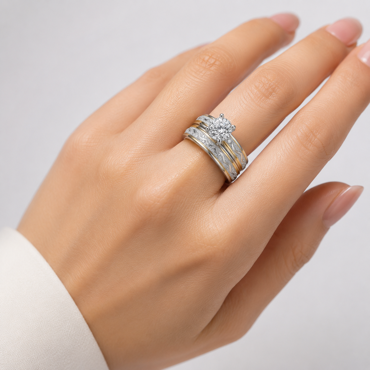 SILVER GOLD STRIPE DIAMOND RING