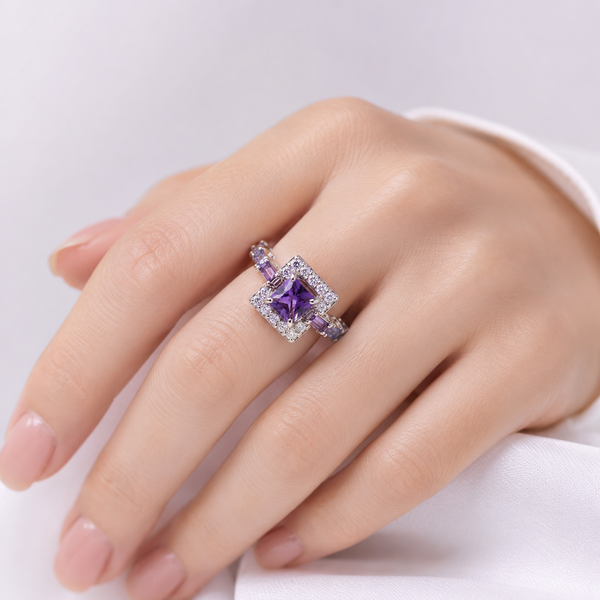 SILVER PURPLE GEMSTONE SQUARE RING