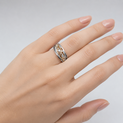 SILVER ROSE GOLD TWO TONE VINTAGE RING
