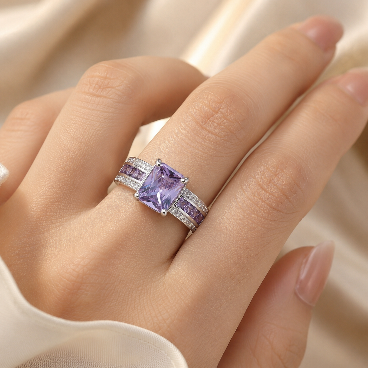 Silver Amethyst Channel Ring
