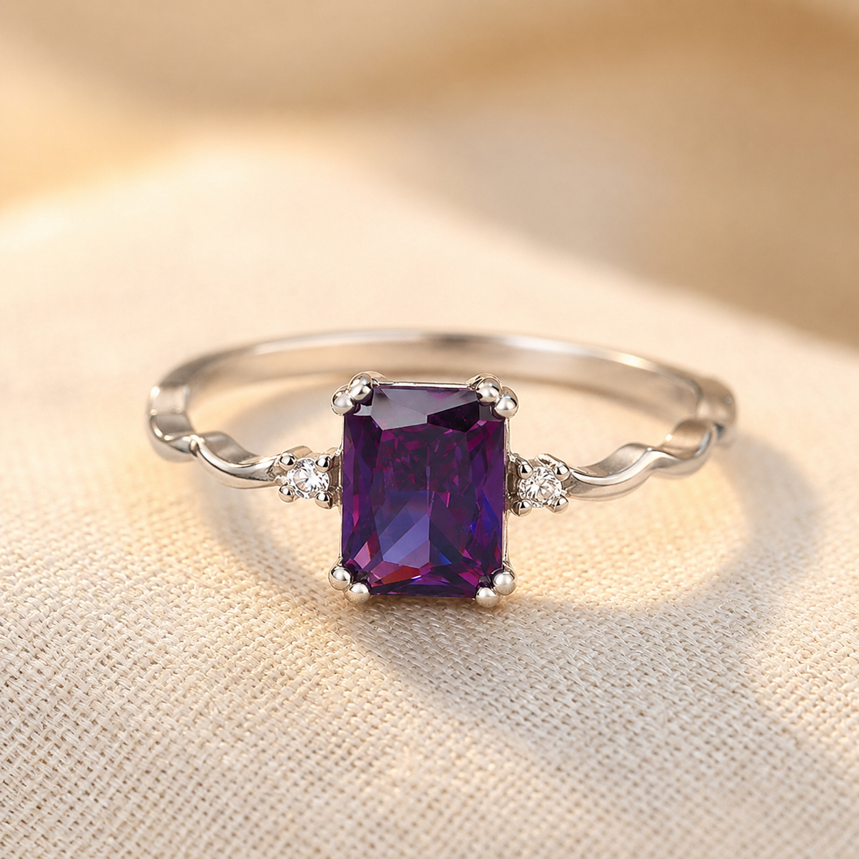 Silver Amethyst Emerald-Cut Ring