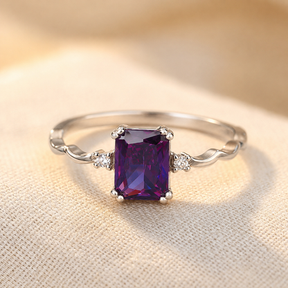 Silver Amethyst Emerald-Cut Ring