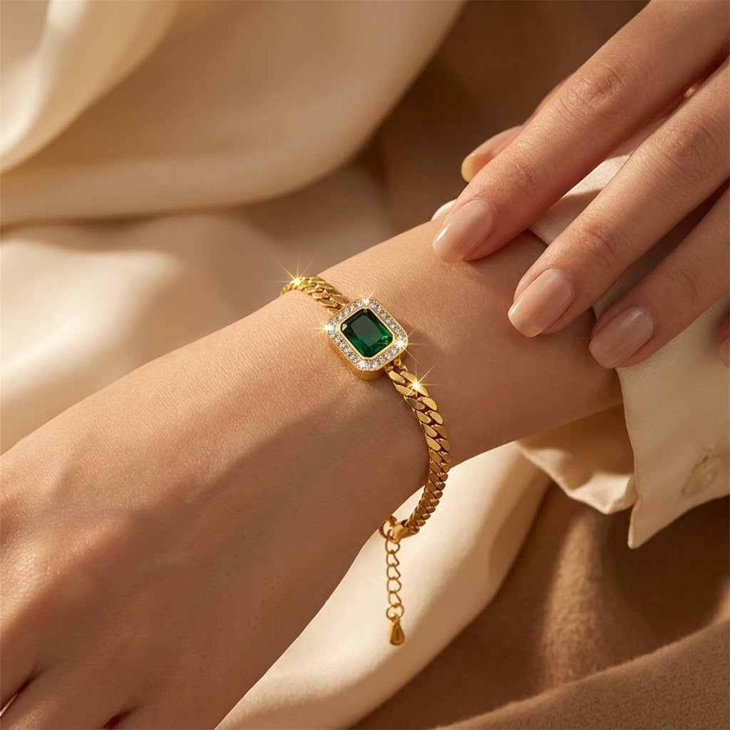 Gold Emerald Chain Bracelet