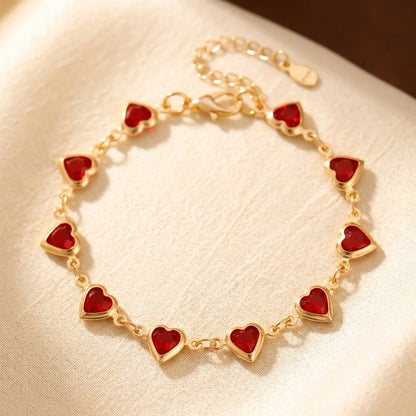 Gold Ruby Heart Chain Bracelet