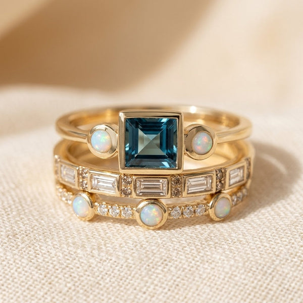 Gold Stacked Geometric Ring Set