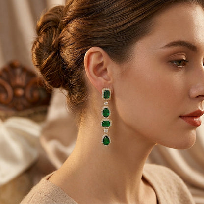 Gold Emerald Multi-Shape Drop Earrings