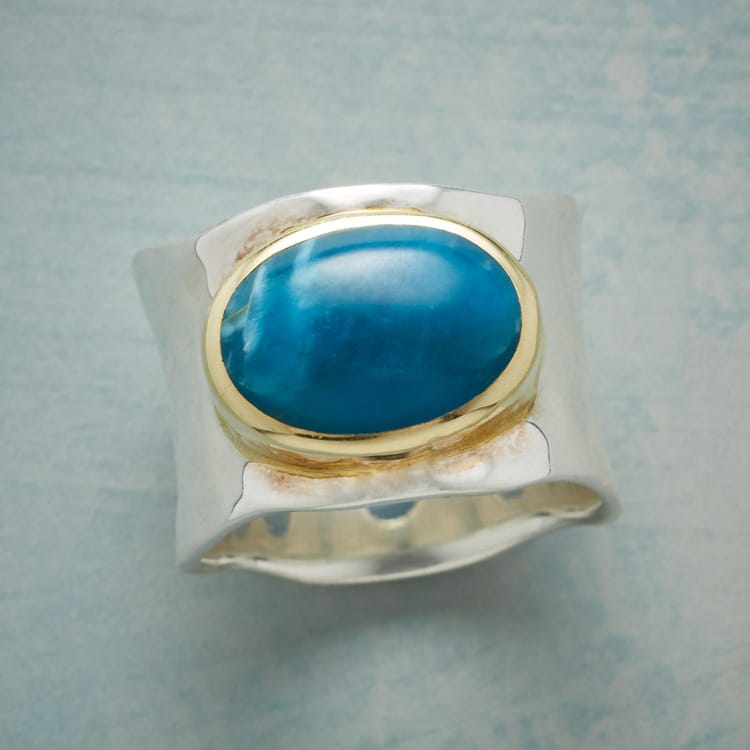 SILVER GOLD TURQUOISE MODERN RING