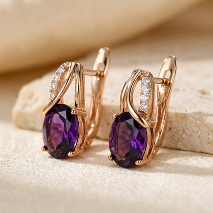 Gold Amethyst Hoop Earrings