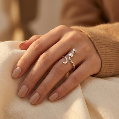 Silver Cat Motif Ring