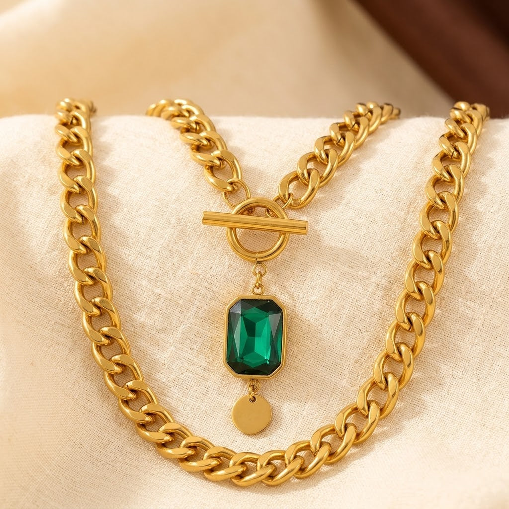 Gold Emerald Chain Necklace