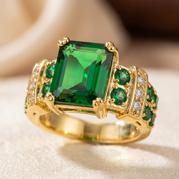 Gold Emerald Geometric Ring