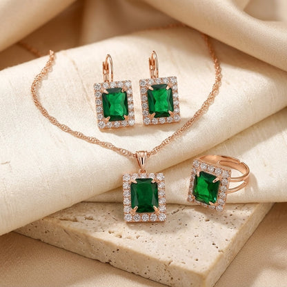 Gold Emerald Rectangular Jewelry Set