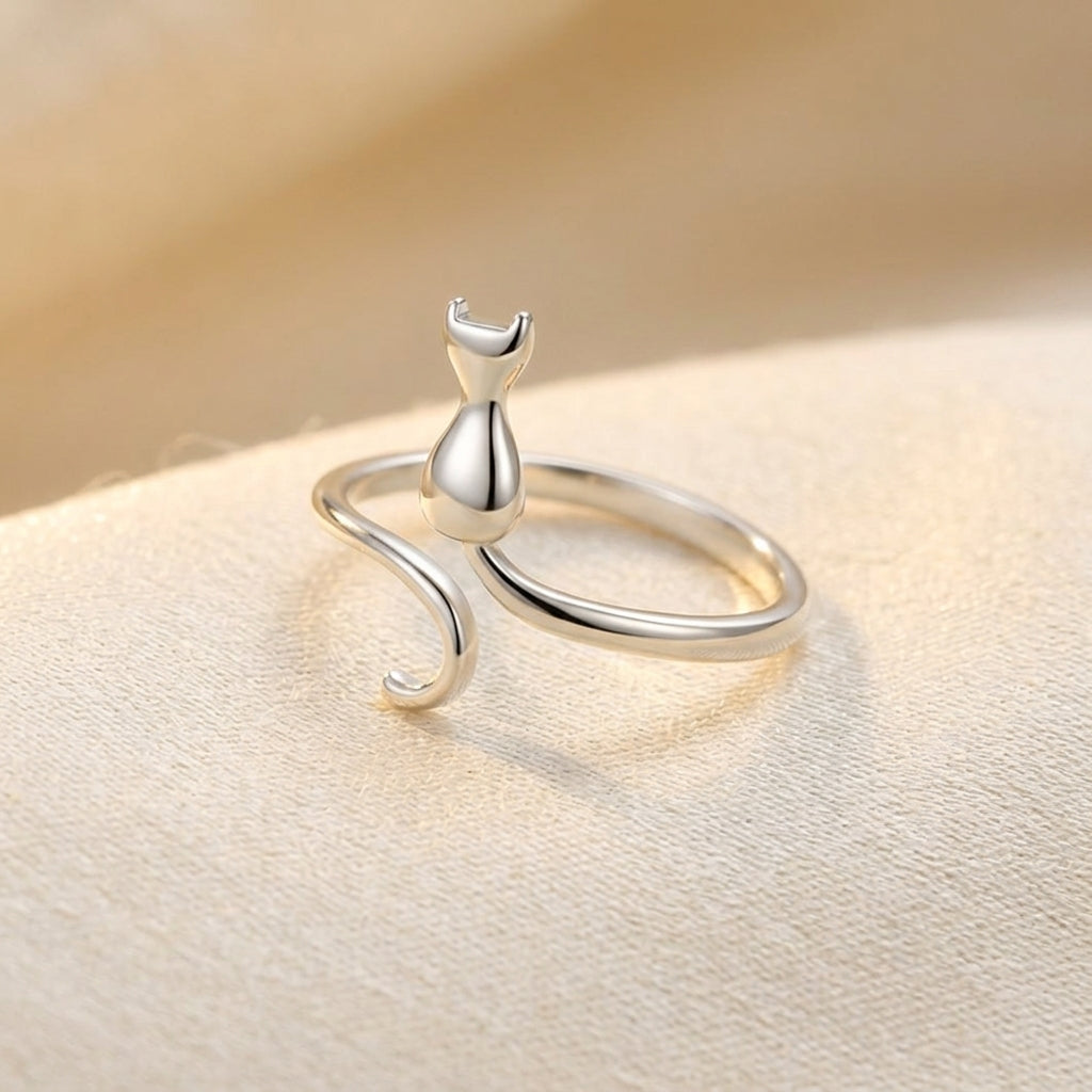 Silver Cat Motif Ring