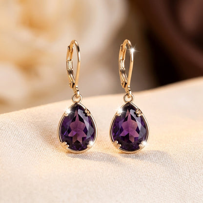 Gold Amethyst Teardrop Earrings