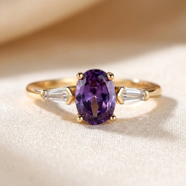 Gold Amethyst Three-Stone Ring