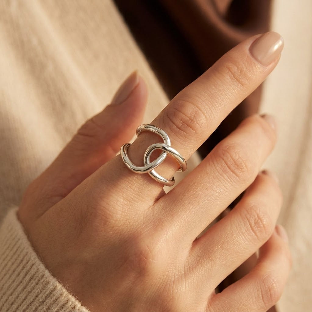 Silver Interlocking Open Ring