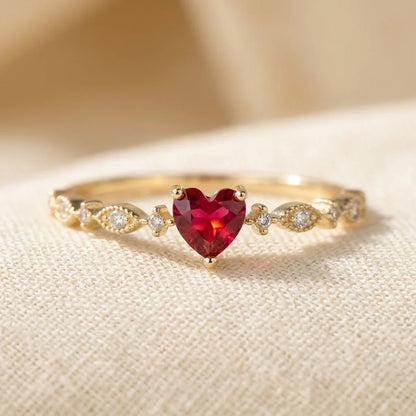 Gold Ruby Heart Ring