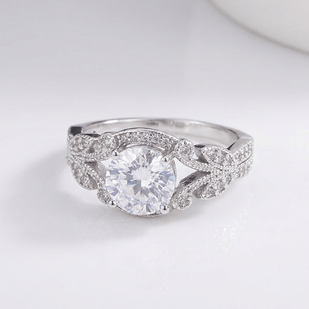 VINTAGE ZIRCONIA SILVER BRAIDED RING