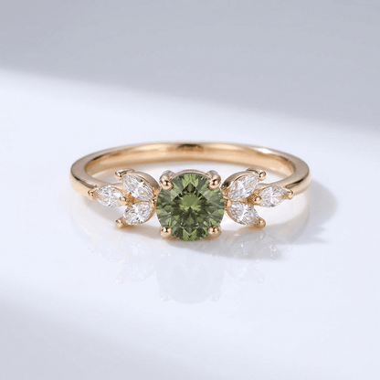 GREEN PERIDOT GOLD DAINTY LEAF RING