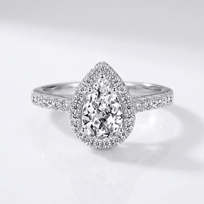 PEAR ZIRCONIA SILVER HALO RING