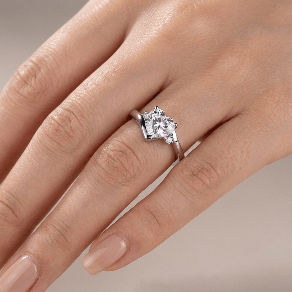 HEART ZIRCONIA SILVER BYPASS RING