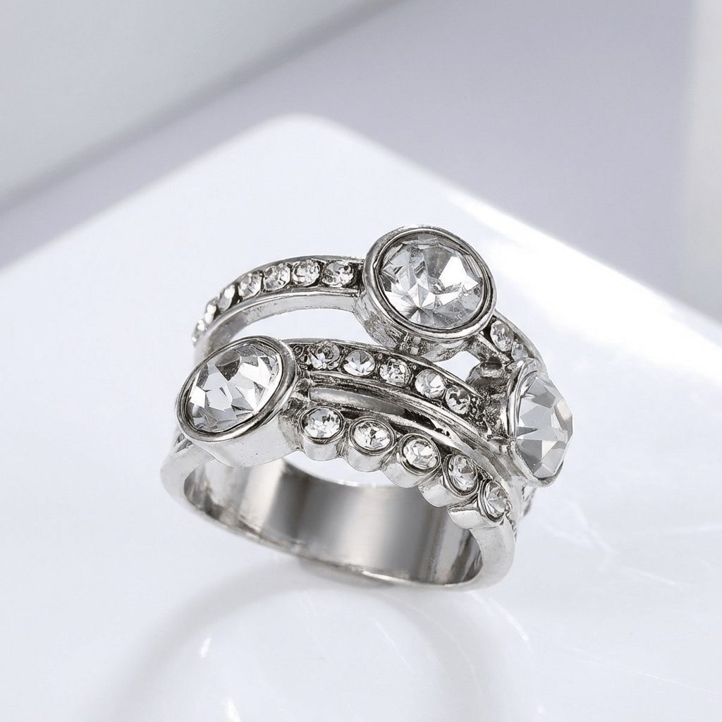 SILVER TWIN SPARKLE RING