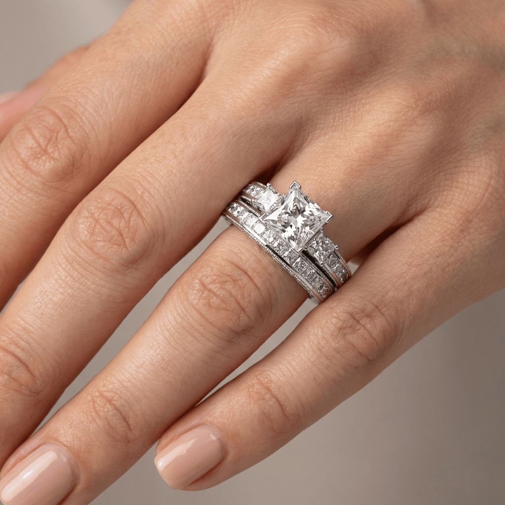 SILVER SQUARE DIAMOND PAVE RING