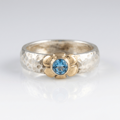 HANDMADE SILVER TWO TONE BLUE TOPAZ RING