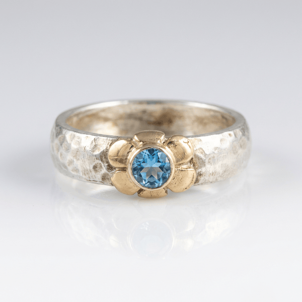 HANDMADE SILVER TWO TONE BLUE TOPAZ RING