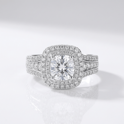 SILVER ROUND DIAMOND HALO RING