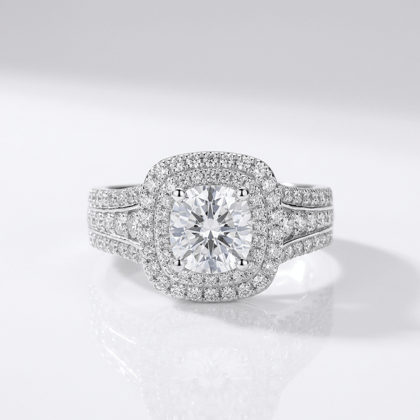 SILVER ROUND DIAMOND HALO RING