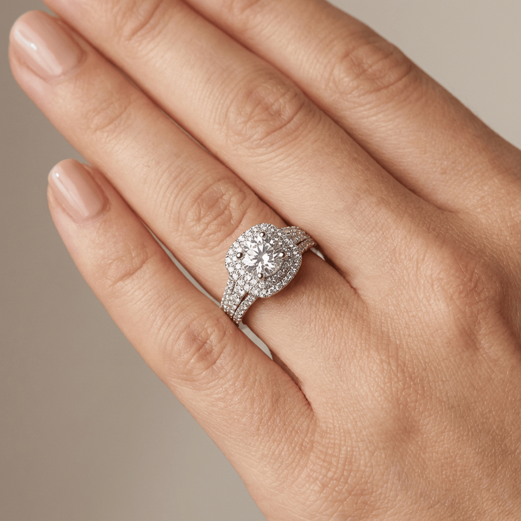 SILVER ROUND DIAMOND HALO RING