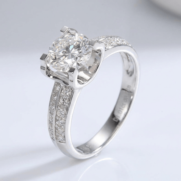 SILVER ROUND DIAMOND PAVE SOLITAIRE RING - (ADJUSTABLE)