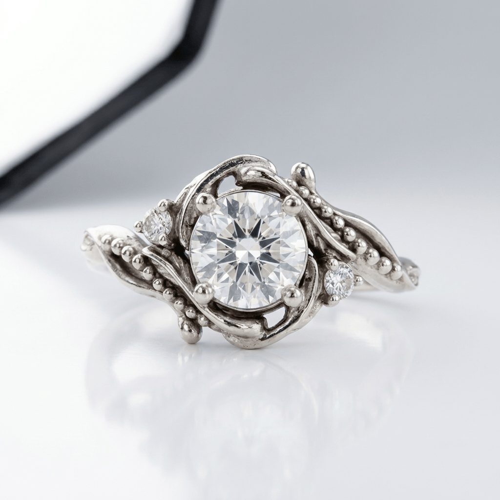 SILVER DIAMOND ORNATE VINTAGE RING