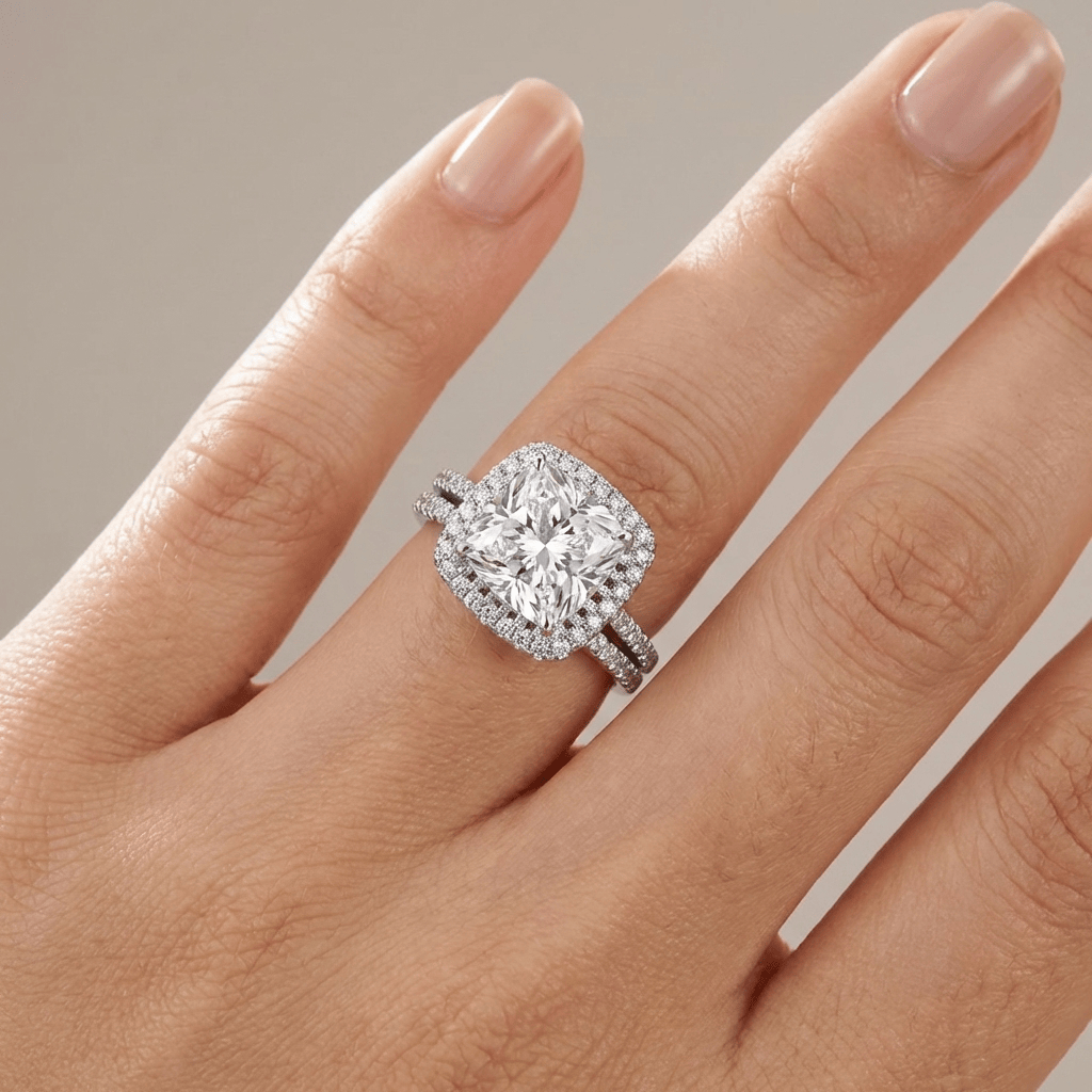 SILVER SQUARE ZIRCONIA HALO RING